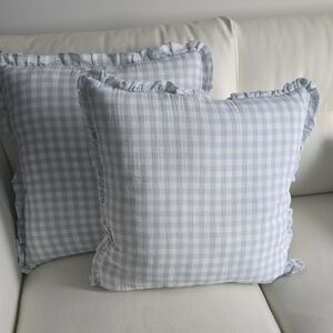 Gingham Checkered Throw Pillow Set - Blue